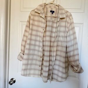 George Cream Brown Plaid Shirt Button up shirt, men’s XL